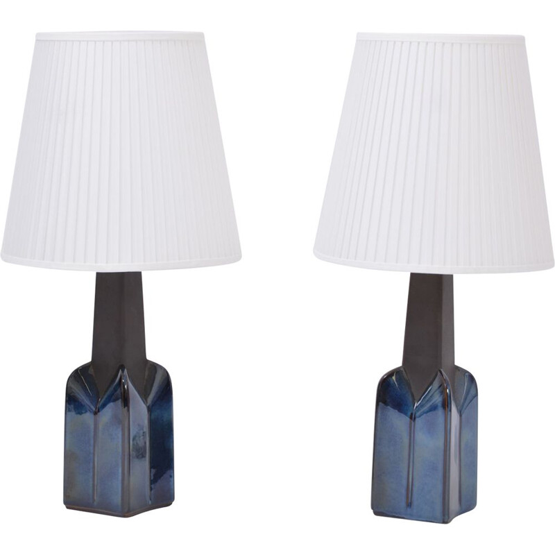 Pair of  Mid-Century Model 1029 Stoneware lamps blue by Einar Johansen for Soholm 1839