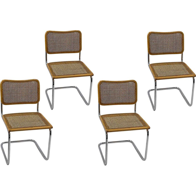 Lot de 4 chaises vintage Cesca B32 beiges, Marcel Breuer Italy