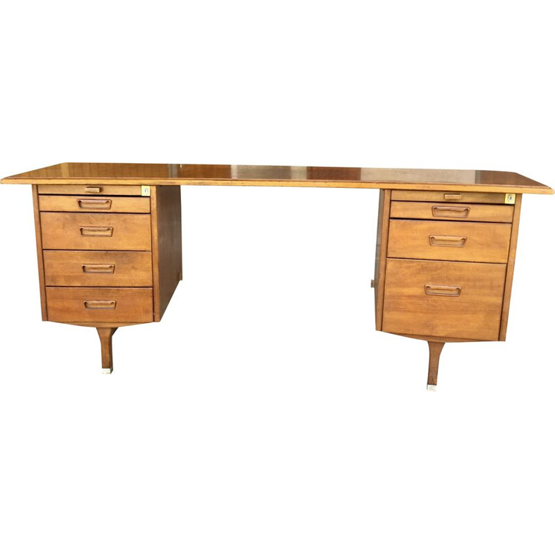 Vintage desk with curved top in solid wood and veneer 1970