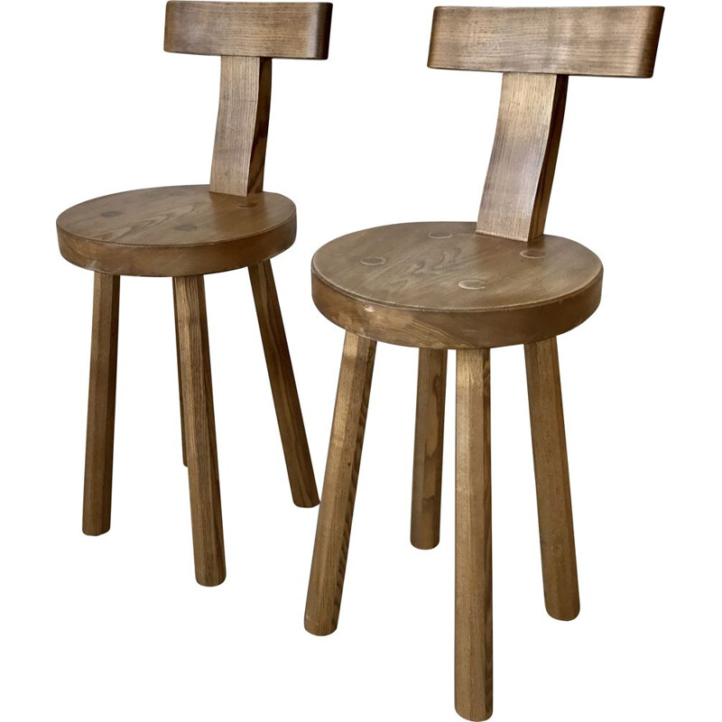 Pair of vintage solid oak chairs 1950