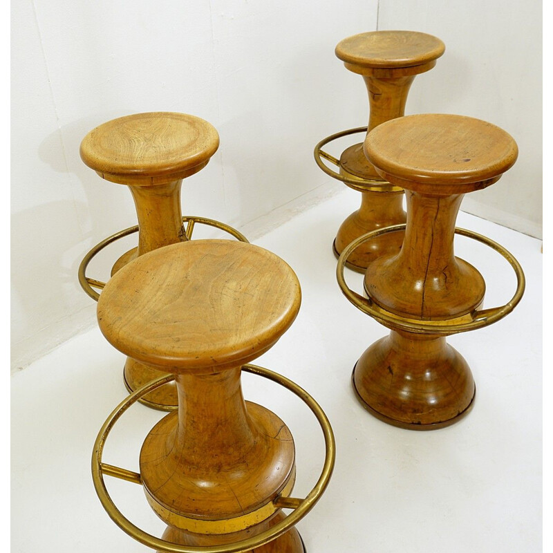 Set of 4 vintage blond walnut bar stools Italian