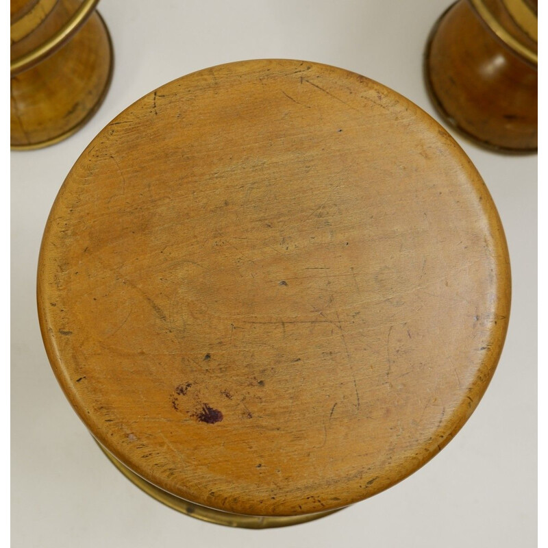 Set of 4 vintage blond walnut bar stools Italian