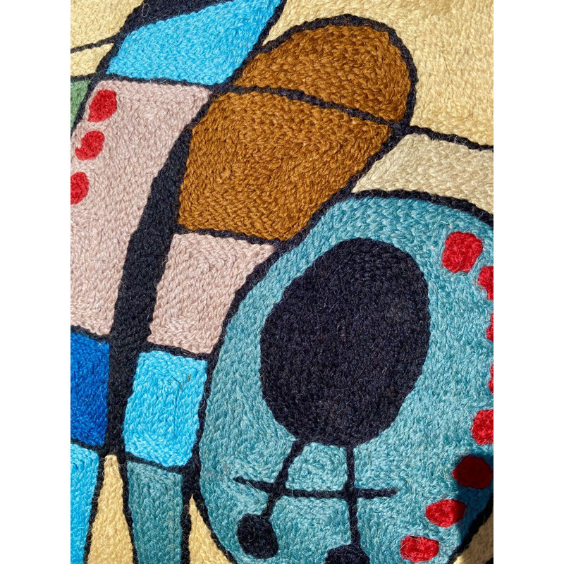 Lote de 4 cojines vintage de lana multicolor bordados con motivos abstractos