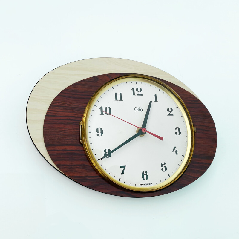 Vintage formica double ellipse wall clock, France 1960s