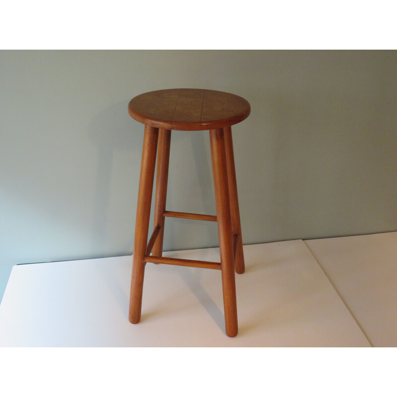 Tabouret vintage de laboratoire en bois 1970