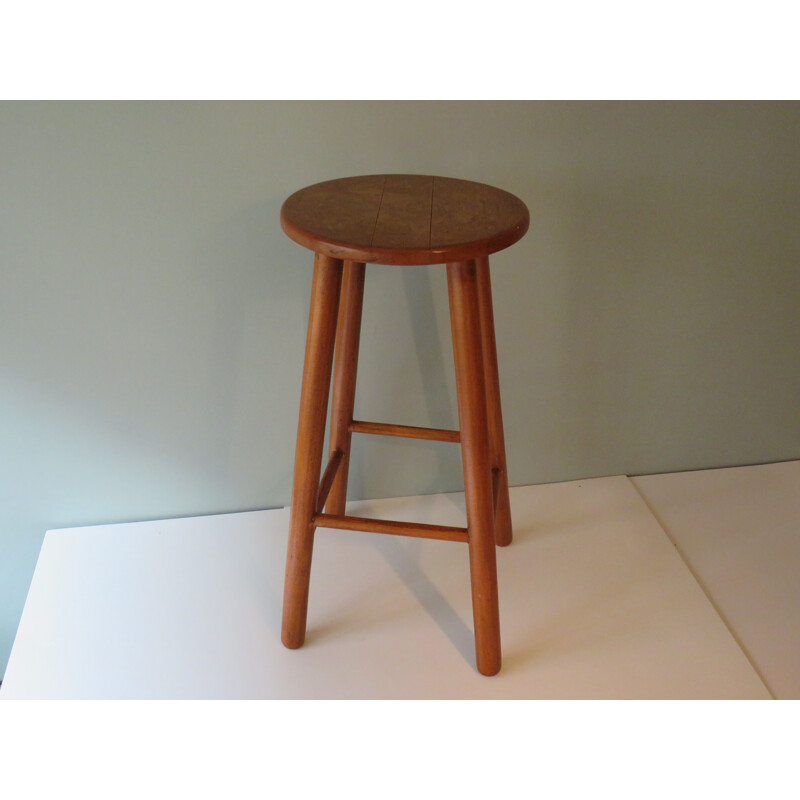 Tabouret vintage de laboratoire en bois 1970