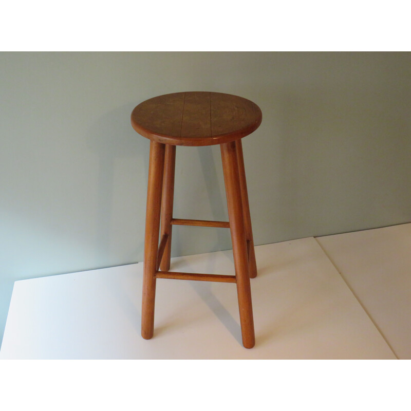 Vintage wooden laboratory stool 1970s