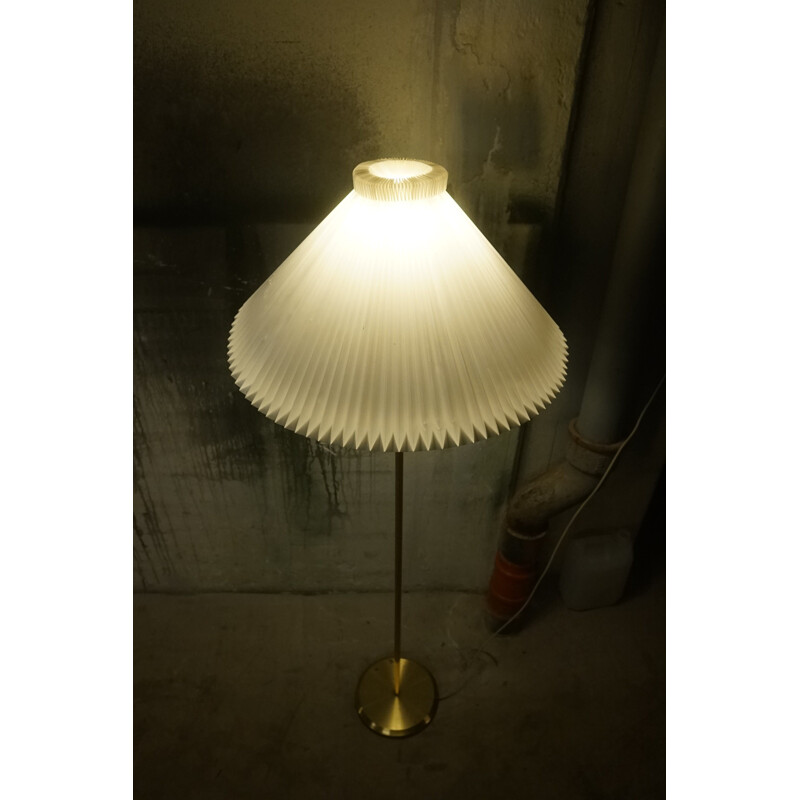 Vintage Brass Floor Lamp with a Le Klint Lamp Shade, Danish 1970s