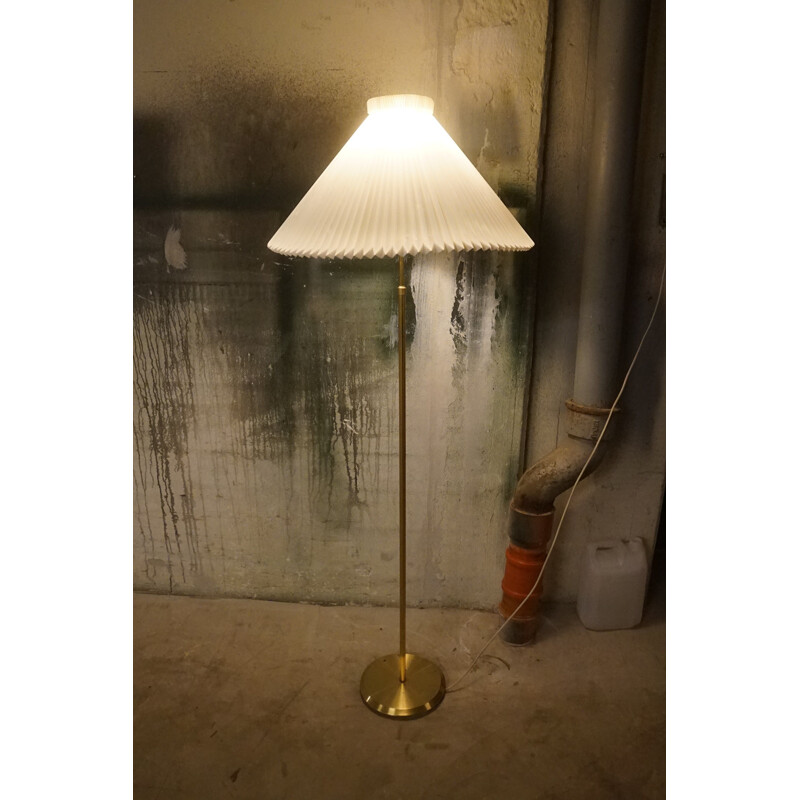 Vintage Brass Floor Lamp with a Le Klint Lamp Shade, Danish 1970s