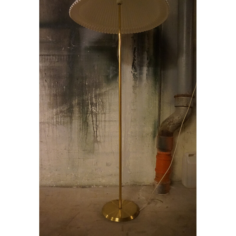 Vintage Brass Floor Lamp with a Le Klint Lamp Shade, Danish 1970s