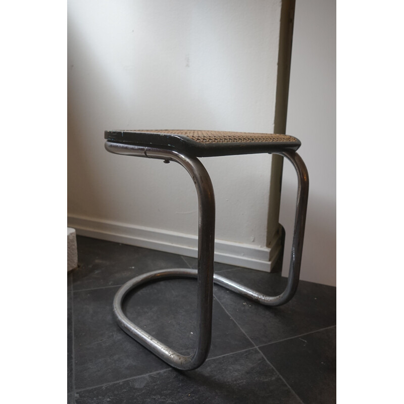 Vintage Steel Tube Stool with cane by Ds Staal Möbler, Swedish 1940s