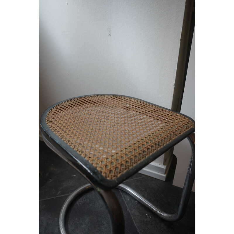 Vintage Steel Tube Stool with cane by Ds Staal Möbler, Swedish 1940s