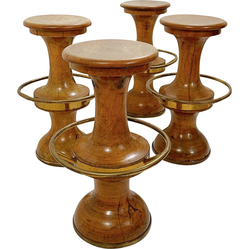 Set of 4 vintage blond walnut bar stools Italian