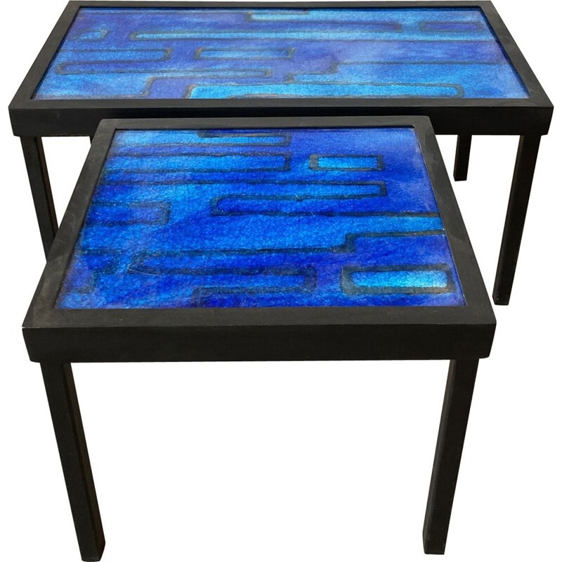 Pair of vintage side tables with ceramic tops by Gerda Heuckeroth, Germany 1960s