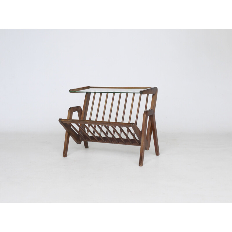 Vintage Walnut Magazine Rack Coffee Table by Louis van Teeffelen for WéBé 1950s