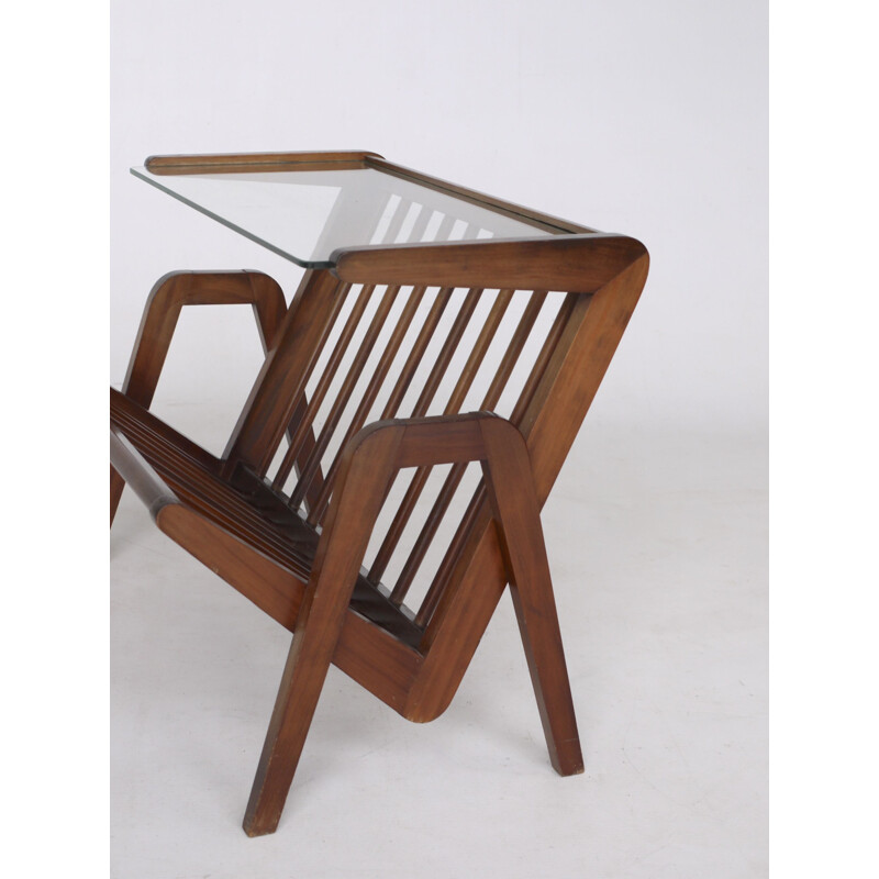 Vintage Walnut Magazine Rack Coffee Table by Louis van Teeffelen for WéBé 1950s