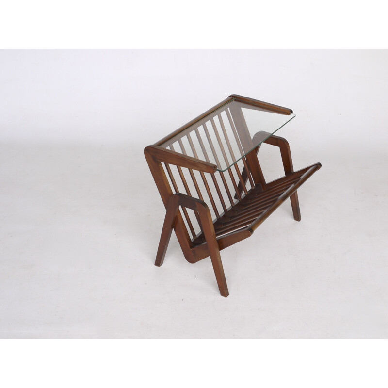 Vintage Walnut Magazine Rack Coffee Table by Louis van Teeffelen for WéBé 1950s