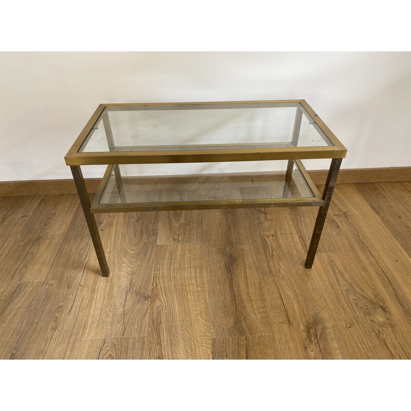 Vintage coffee table in gilded metal and glass