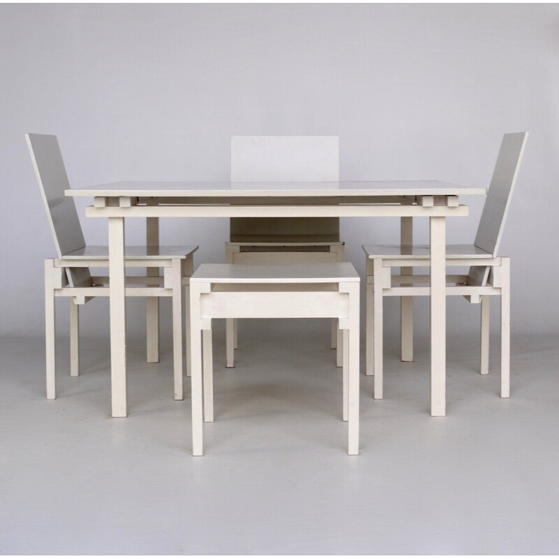 Ensemble de tables et chaises vintage style Gerrit Rietveld 1980