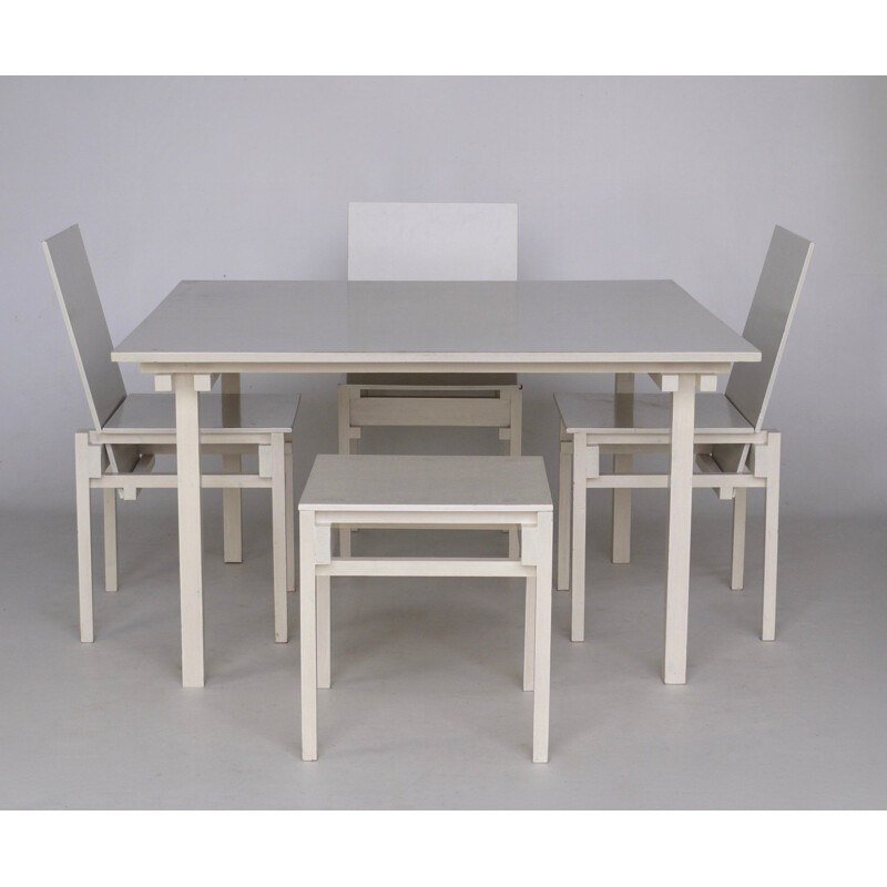 Ensemble de tables et chaises vintage style Gerrit Rietveld 1980
