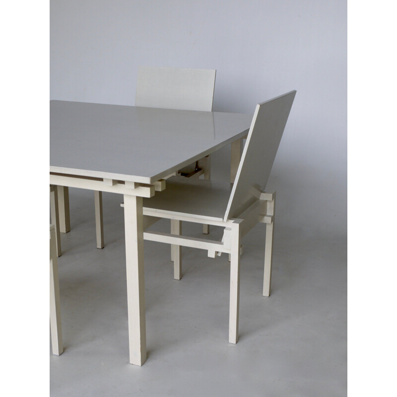 Set of vintage dining Table & Chairs in the style of Gerrit Rietveld 1980s