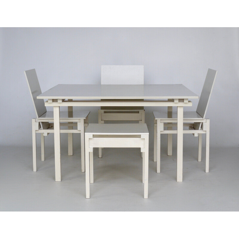 Set of vintage dining Table & Chairs in the style of Gerrit Rietveld 1980s