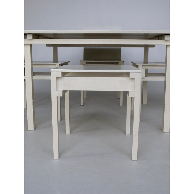 Set of vintage dining Table & Chairs in the style of Gerrit Rietveld 1980s