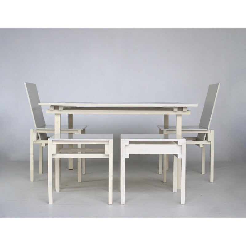 Vintage Dining Table & Chairs set in the style of Gerrit Rietveld 1980s