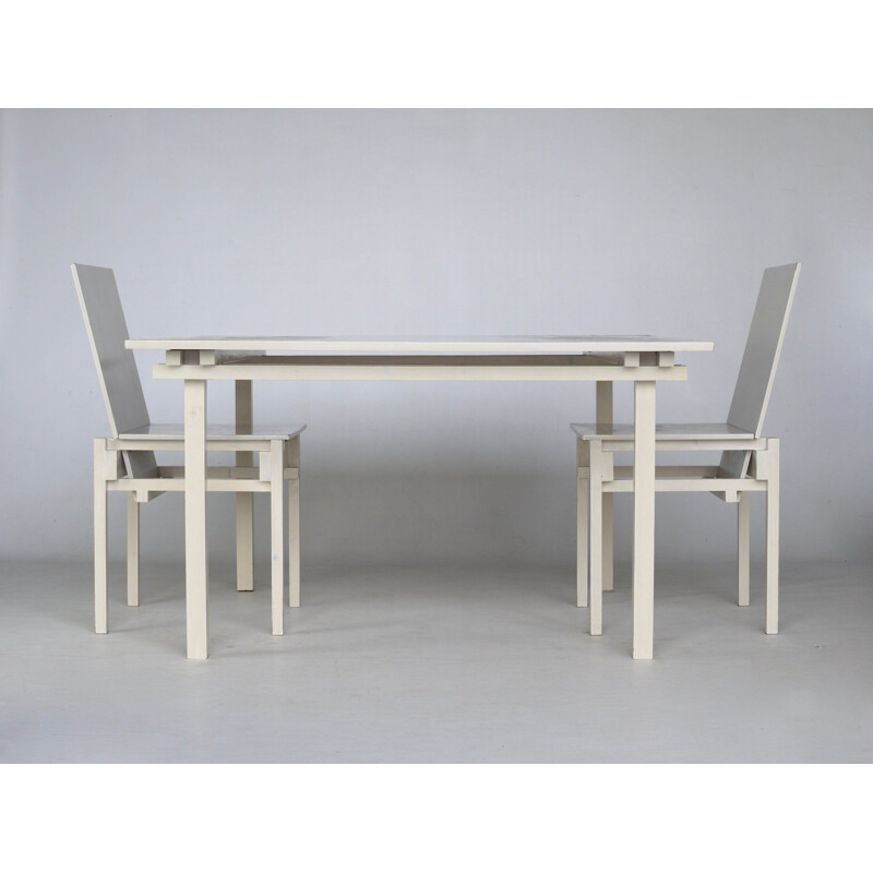 Table et chaises vintage style Gerrit Rietveld 1980