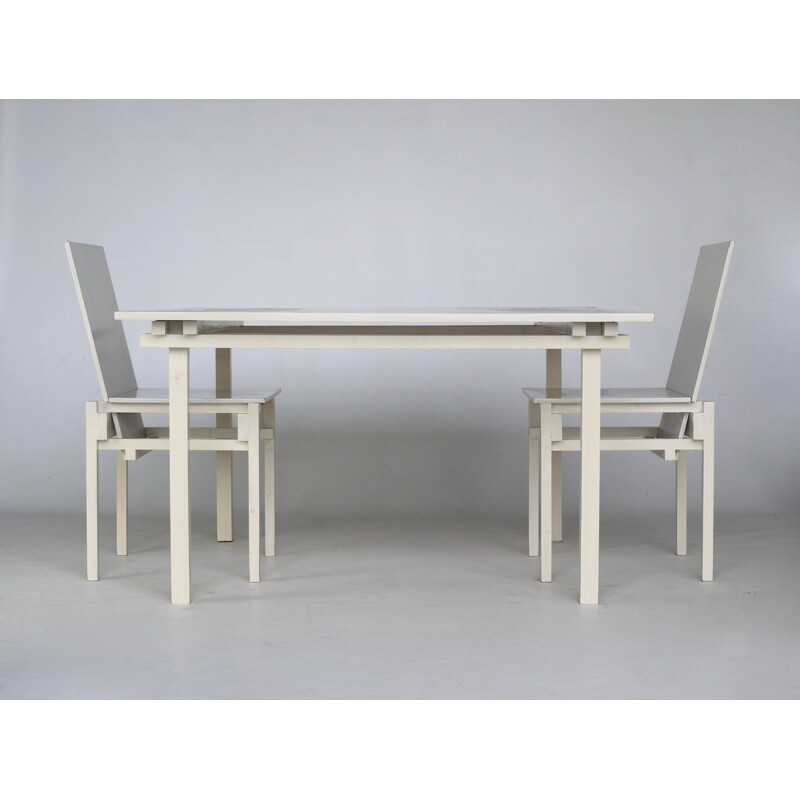 Vintage Dining Table & Chairs set in the style of Gerrit Rietveld 1980s
