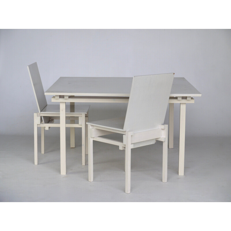 Vintage Dining Table & Chairs set in the style of Gerrit Rietveld 1980s