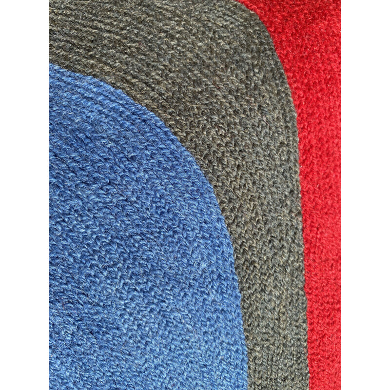 Suite de 4 housses coussins vintage multicolores laine brodée motifs abstraits
