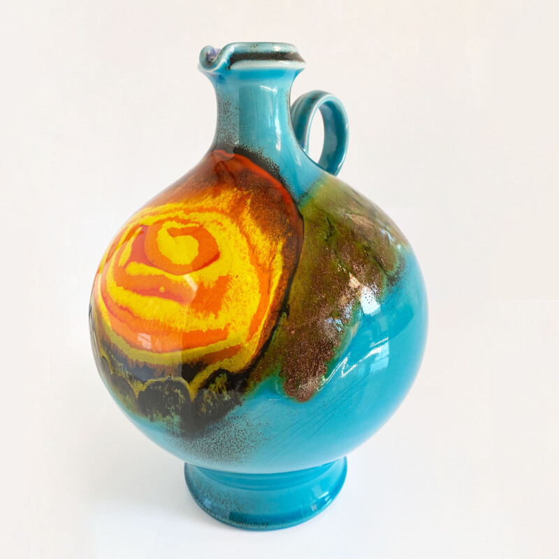 Vase vintage cruche en céramique multicolore, Allemagne 1970