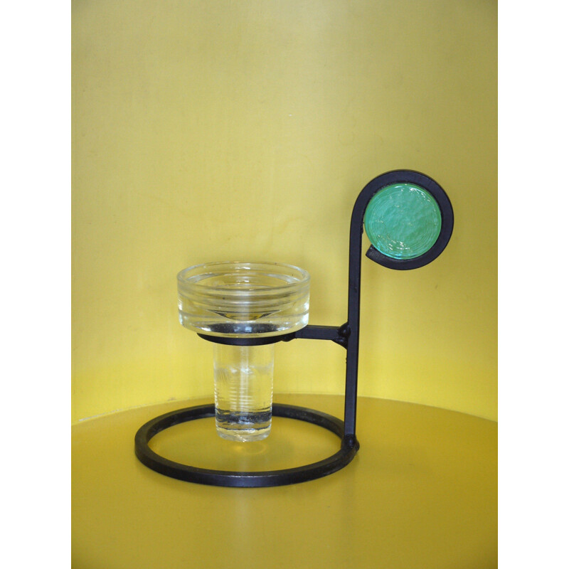 Vintage Metal and Glass Candle Holder by Erik Höglund 1960s