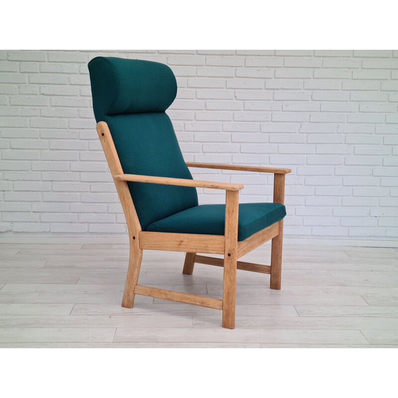 Vintage wollen eiken fauteuil met hoge rugleuning van Jorgen Bækmark voor FDB, Deens 1970