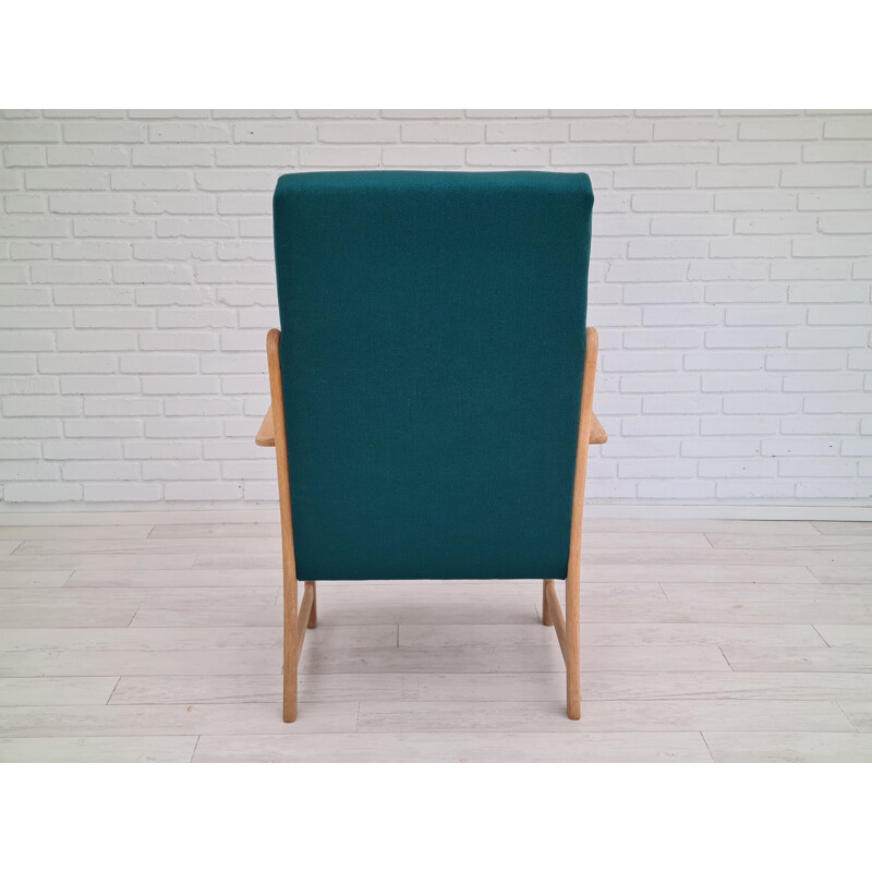 Vintage armchair furniture wool oak high-backed by Jorgen Bækmark for FDB, Danish 1970s