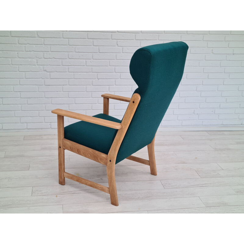 Vintage armchair furniture wool oak high-backed by Jorgen Bækmark for FDB, Danish 1970s