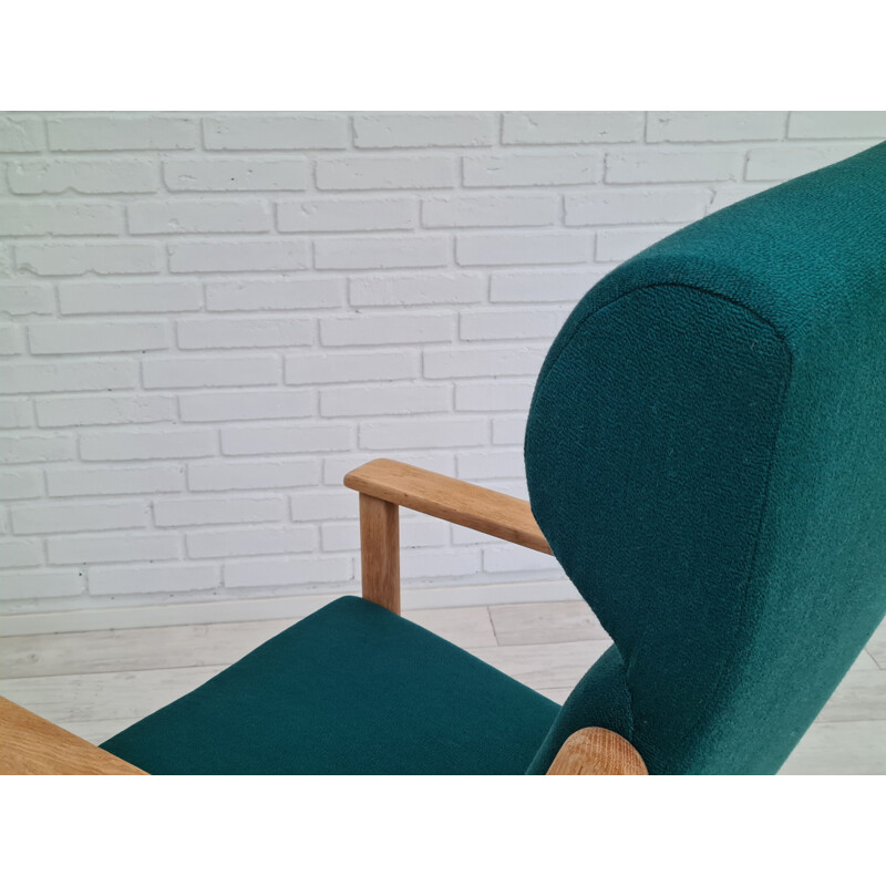 Vintage armchair furniture wool oak high-backed by Jorgen Bækmark for FDB, Danish 1970s