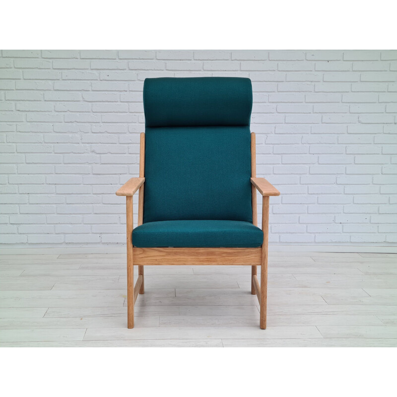 Vintage armchair furniture wool oak high-backed by Jorgen Bækmark for FDB, Danish 1970s
