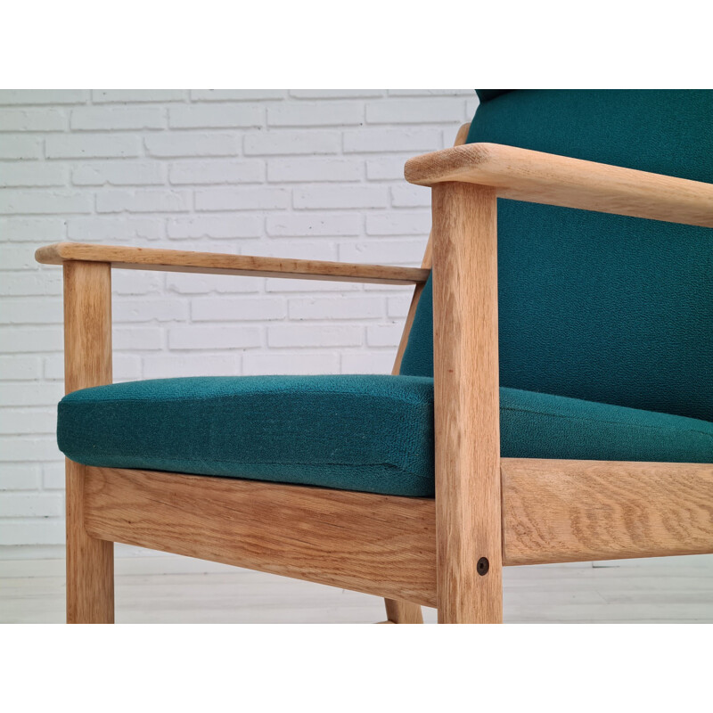 Vintage armchair furniture wool oak high-backed by Jorgen Bækmark for FDB, Danish 1970s