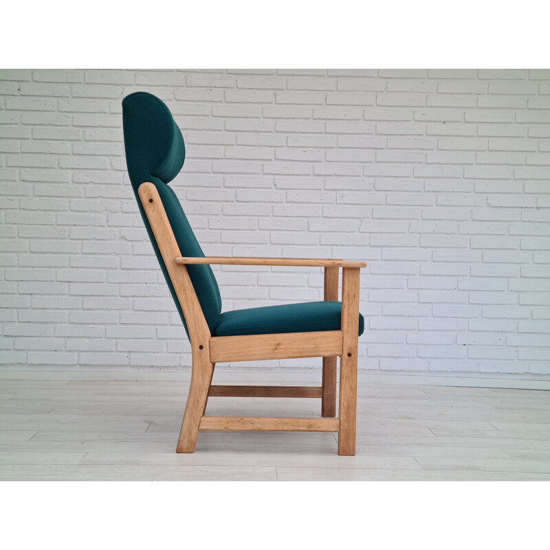Vintage wollen eiken fauteuil met hoge rugleuning van Jorgen Bækmark voor FDB, Deens 1970