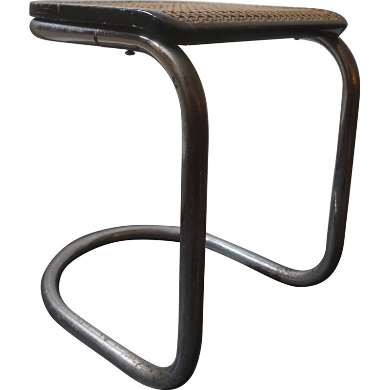 Vintage Steel Tube Stool with cane by Ds Staal Möbler, Swedish 1940s