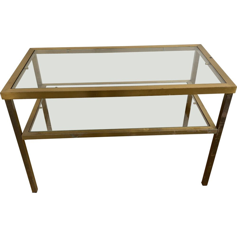 Vintage coffee table in gilded metal and glass
