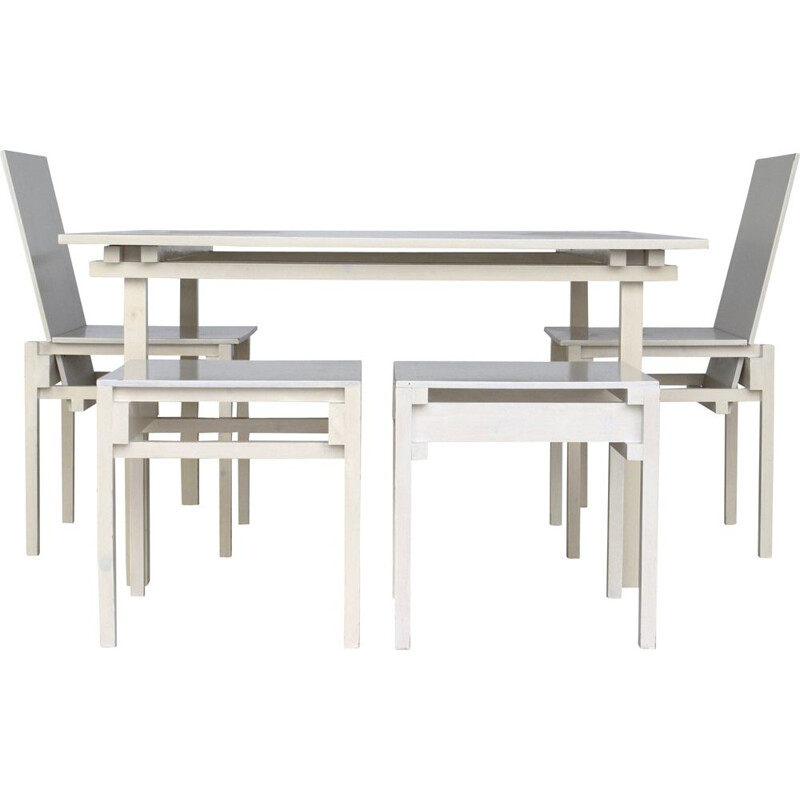 Vintage Dining Table & Chairs set in the style of Gerrit Rietveld 1980s