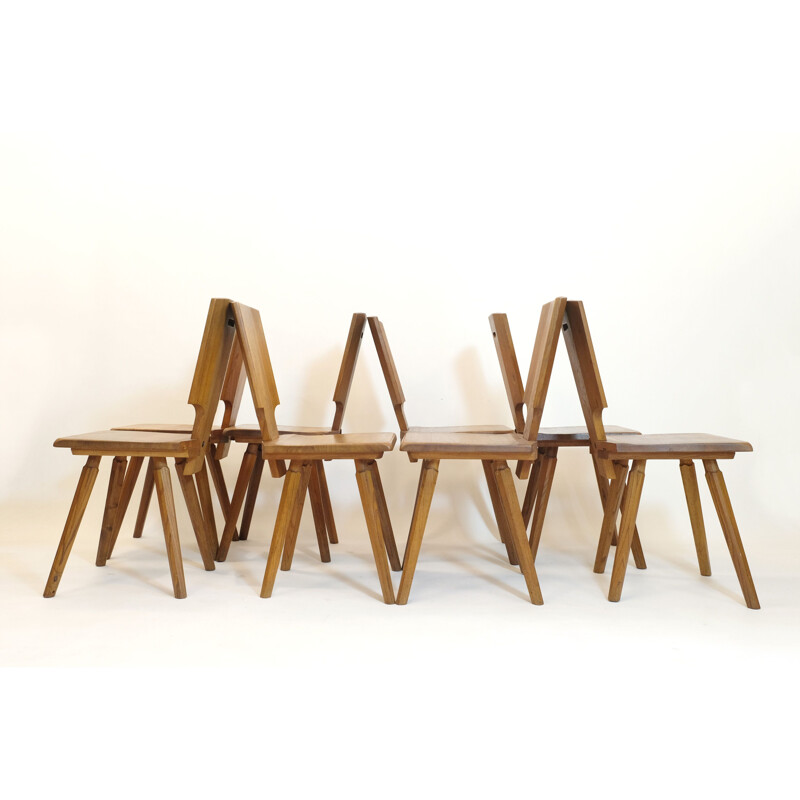 Lot de 8 chaises vintage de Pierre Chapo