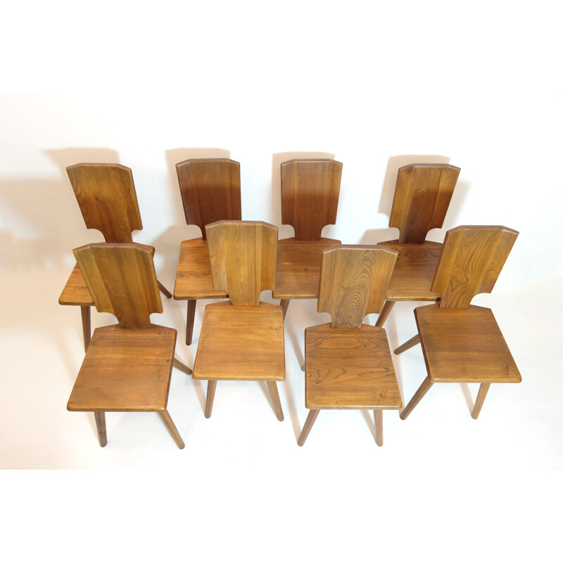 Lot de 8 chaises vintage de Pierre Chapo