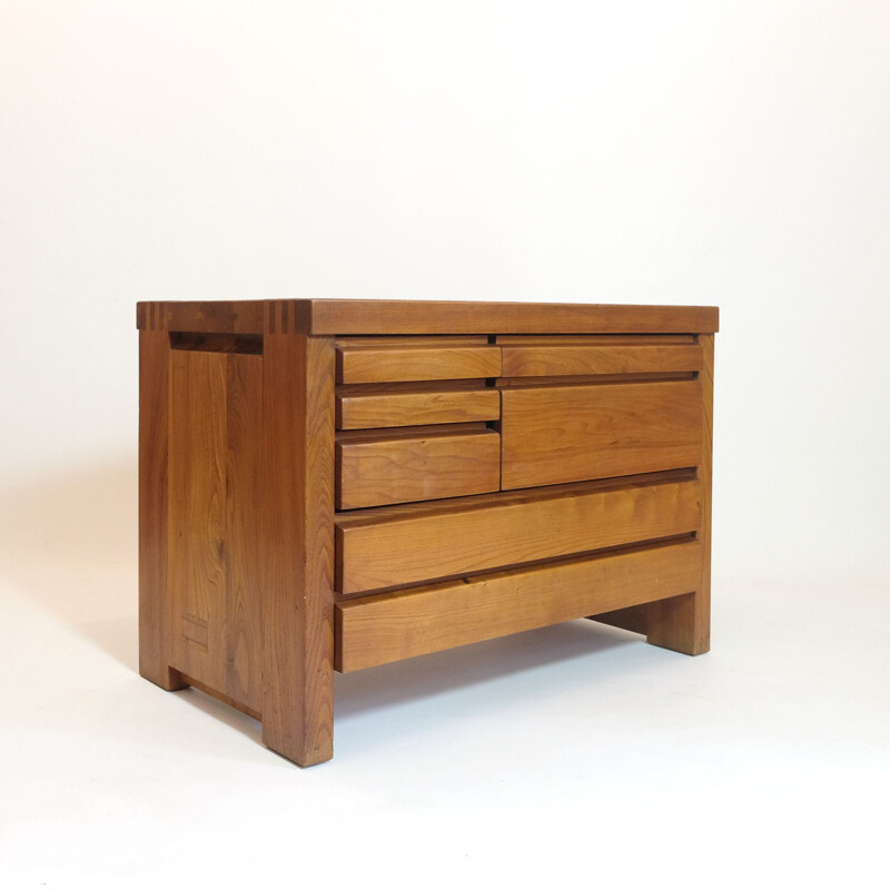 Vintage R19 chest of drawers in solid elm by Pierre Chapo 1975s