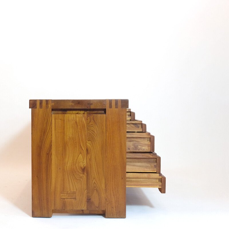 Vintage R19 chest of drawers in solid elm by Pierre Chapo 1975s