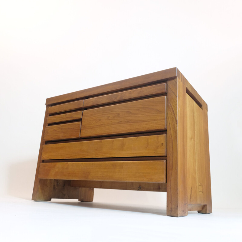 Vintage R19 chest of drawers in solid elm by Pierre Chapo 1975s