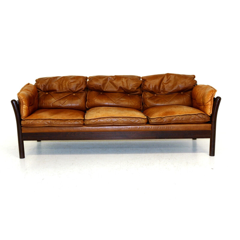 Vintage 3 seater leather sofa, Sweden 1960s